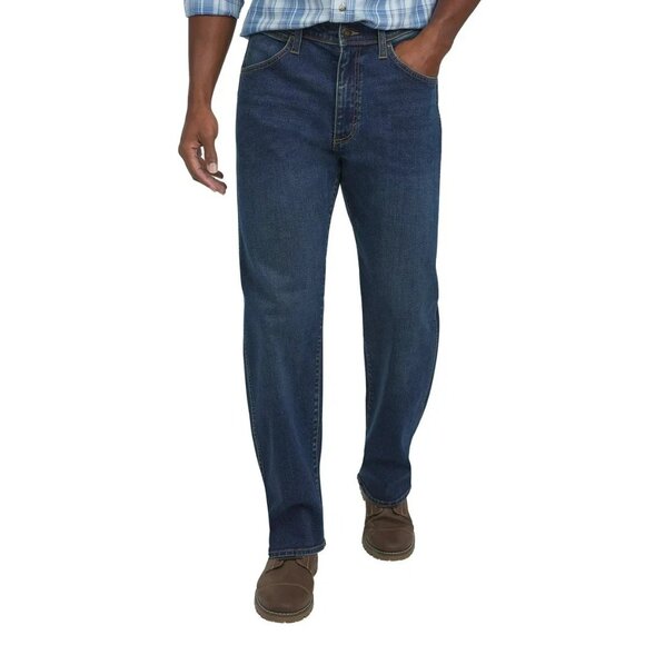 NEW Wrangler Men's 34x34 Relaxed Fit Jeans Dark Blue Cotton Stretch Denim - Picture 1 of 8